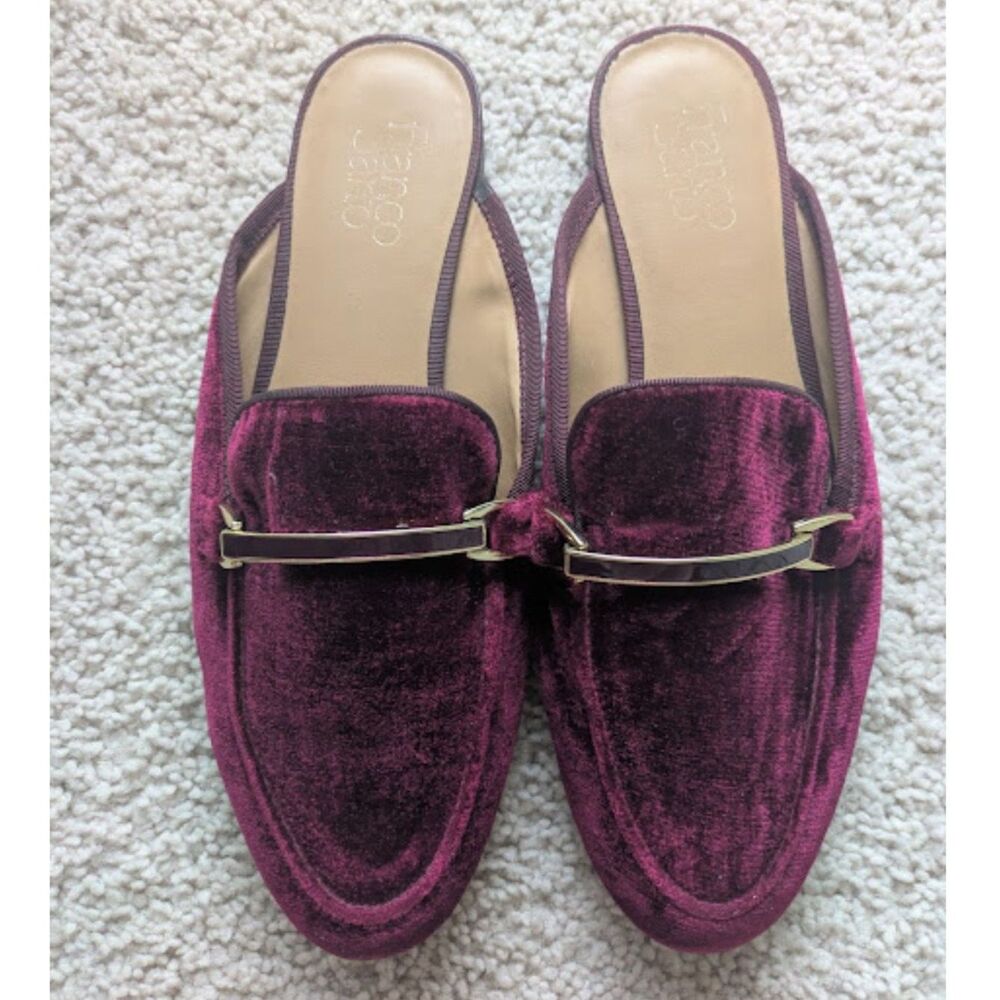 Franco Sarto Burgundy Velvet Slip on Mules w/ Silver Hardware Sz 8.5